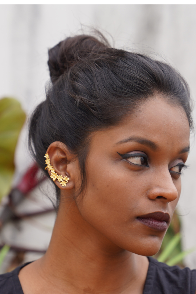 Golden Bloom Brass Climber Earrings | Wildflower Theory